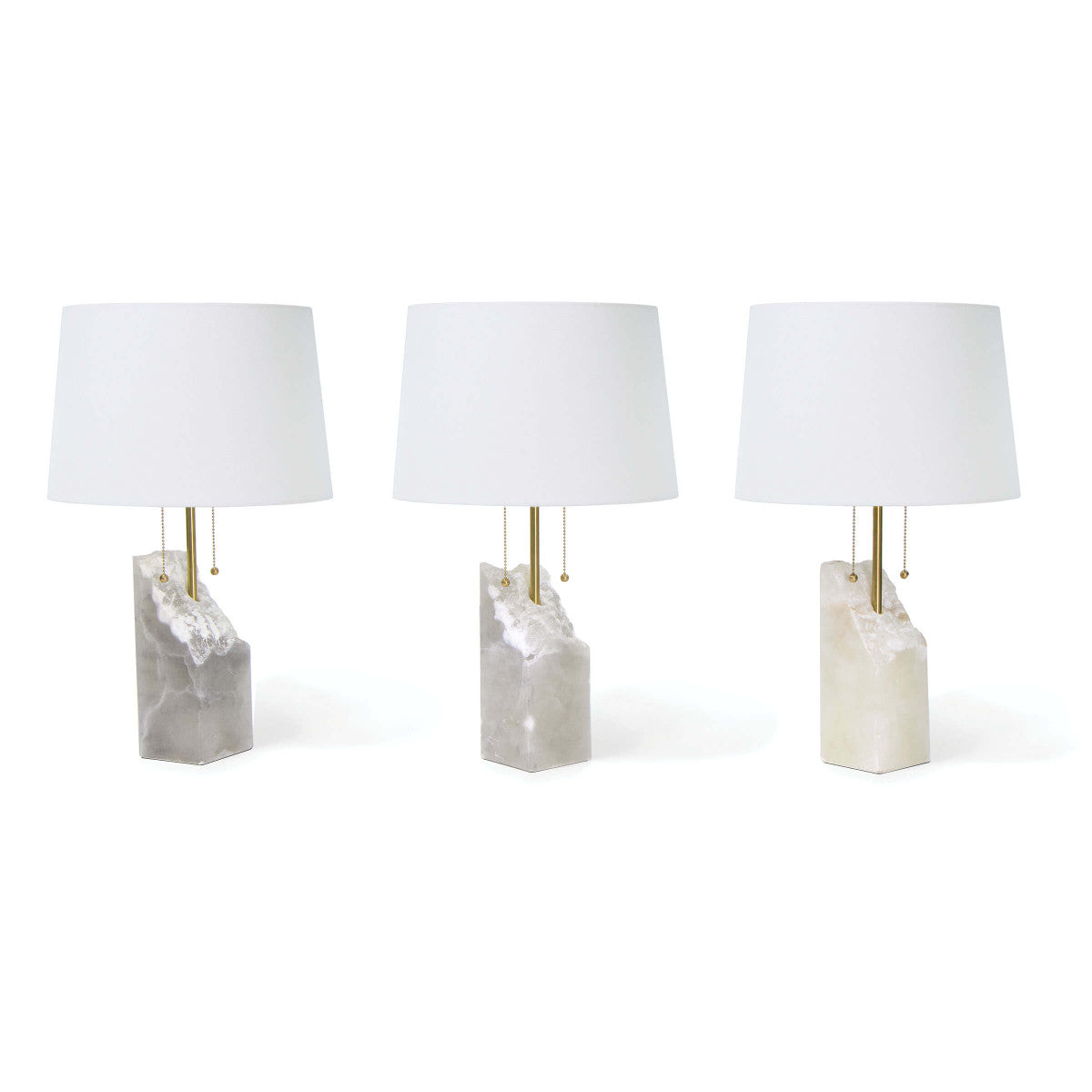 three of the lamps shown side-by-side to show natural color variations