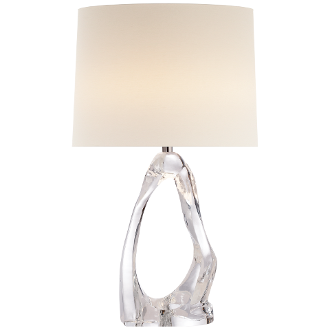 table lamp with clear glass base with linen shade
