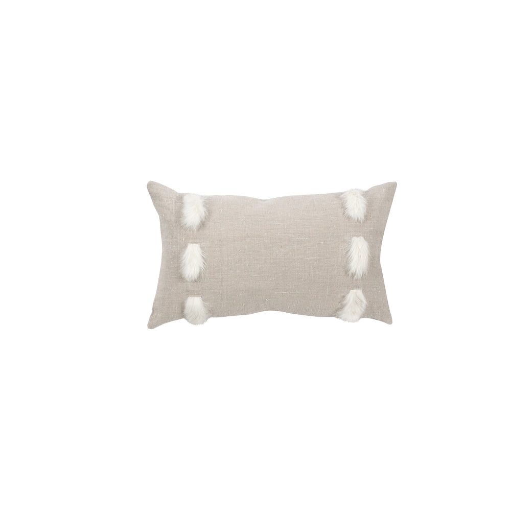 taupe linen and fur decorative pillow