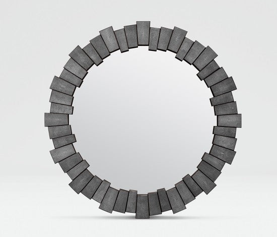 round mirror with geometric tiled frame in color option cool grey