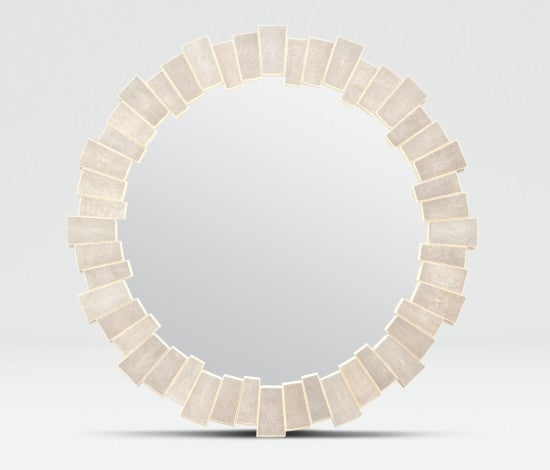 round mirror with geometric tiled frame in color option sand