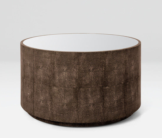 round mirror-top table in color option dark mushroom