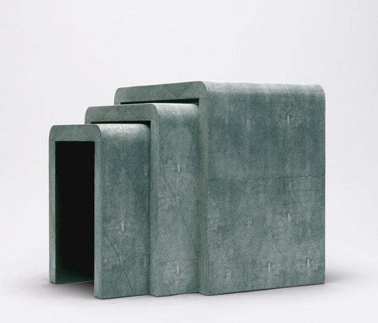 set of three round-edge nesting tables in color option turquoise