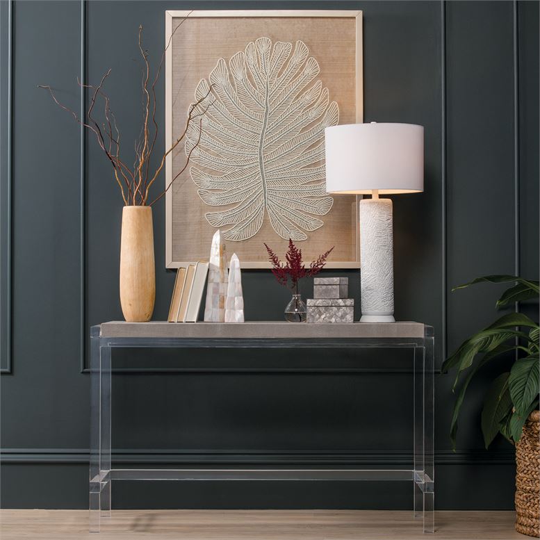 console table styled with decor and table lamp