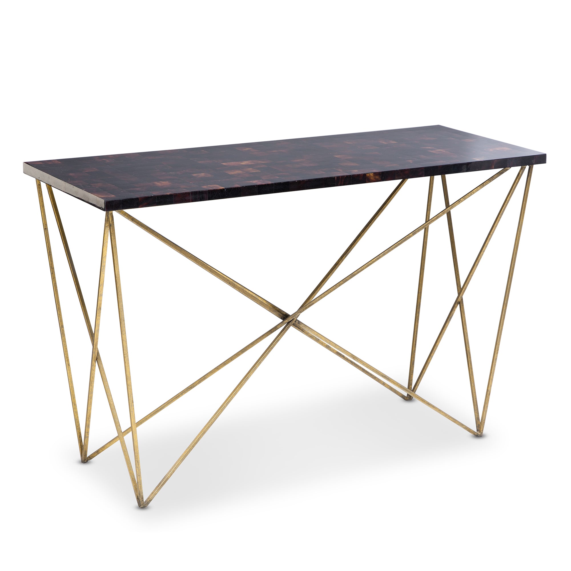 angle view of console table in dark shell