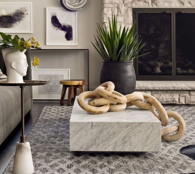 decor shown on coffee table to show oversize scale
