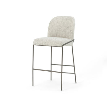 Art Deco Scalloped Back Stool - High-Performance FIQA Boucle and Faux Leather Upholstery and Slim Iron Frame