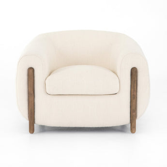 Luxe Comfort Tub Chair: Cozy Chic Fabric Performance in Ivory Sheepskin &Dark Grey Upholstery