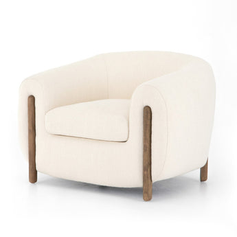 Luxe Comfort Tub Chair: Cozy Chic Fabric Performance in Ivory Sheepskin &Dark Grey Upholstery