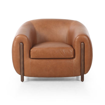 Sculpted Luxe Leather Accent Chair: Camel & Black Top-Grain Leather with Solid Ash Frame