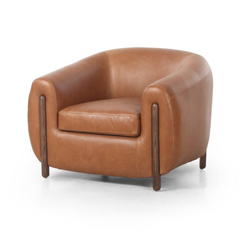 Sculpted Luxe Leather Accent Chair: Camel & Black Top-Grain Leather with Solid Ash Frame