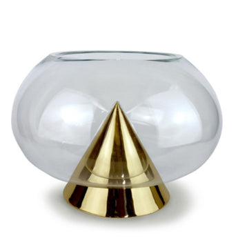 GRAVITY - Clear Glass on a Gold Bronze Conic Base Vase