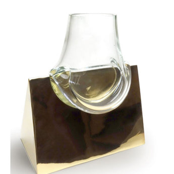 KHEOPS - Clear Glass Vase on a Triangular Bronze Base