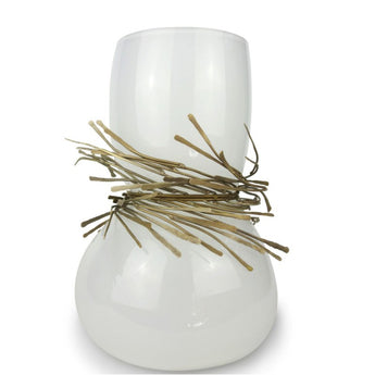 CABARET - Willow Crown Design Opale Glass/Gold Metal Vase