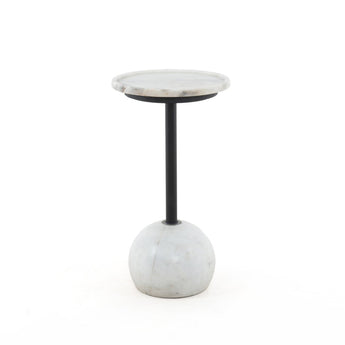 Sculptural Marble Accent Table: Modern Round Tray-Style Top with Slim Iron Pipe Base