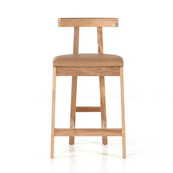 Ergonomic Athenian Leather Stool - Greek-Inspired Elegance with Solid Rosa Morada Wood T-Shape Frame