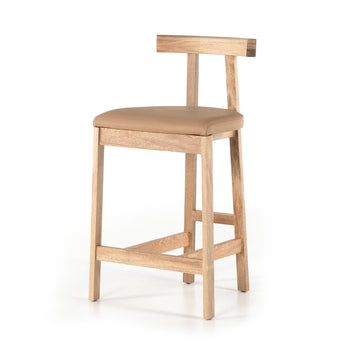 Ergonomic Athenian Leather Stool - Greek-Inspired Elegance with Solid Rosa Morada Wood T-Shape Frame