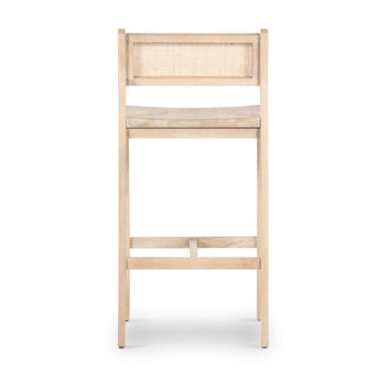 Serena Natural Cane Backrest Stool - Classic Look White Wash Mango Frame and Wooden Platform Seat