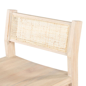 Serena Natural Cane Backrest Stool - Classic Look White Wash Mango Frame and Wooden Platform Seat