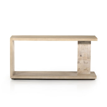 Cantilever Console Table: Modern Minimalist Brutalist Design in White Mahogany & Bleached Ash Burl