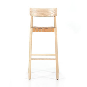 Elegant Basketweave Stool: Classic Pattern with Natural Ash Frame and Leather Blend Seat