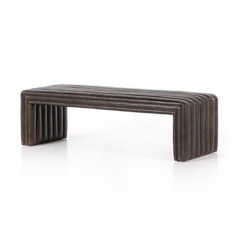 Channeled Accent Bench - Mid-Century Inspired Seating in Linen, Velvet, and Top-Grain Leather