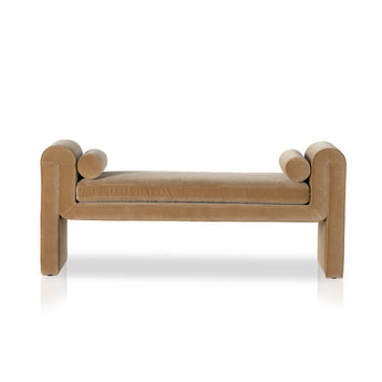 Trendy Chic Folded-Side Accent Bench: Sophisticated Soft Camel, Cream, and Velvet Upholstery Options with Durable Eucalyptus Frame