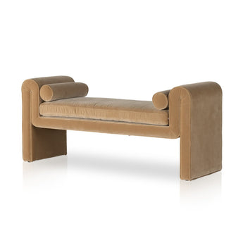 Trendy Chic Folded-Side Accent Bench: Sophisticated Soft Camel, Cream, and Velvet Upholstery Options with Durable Eucalyptus Frame