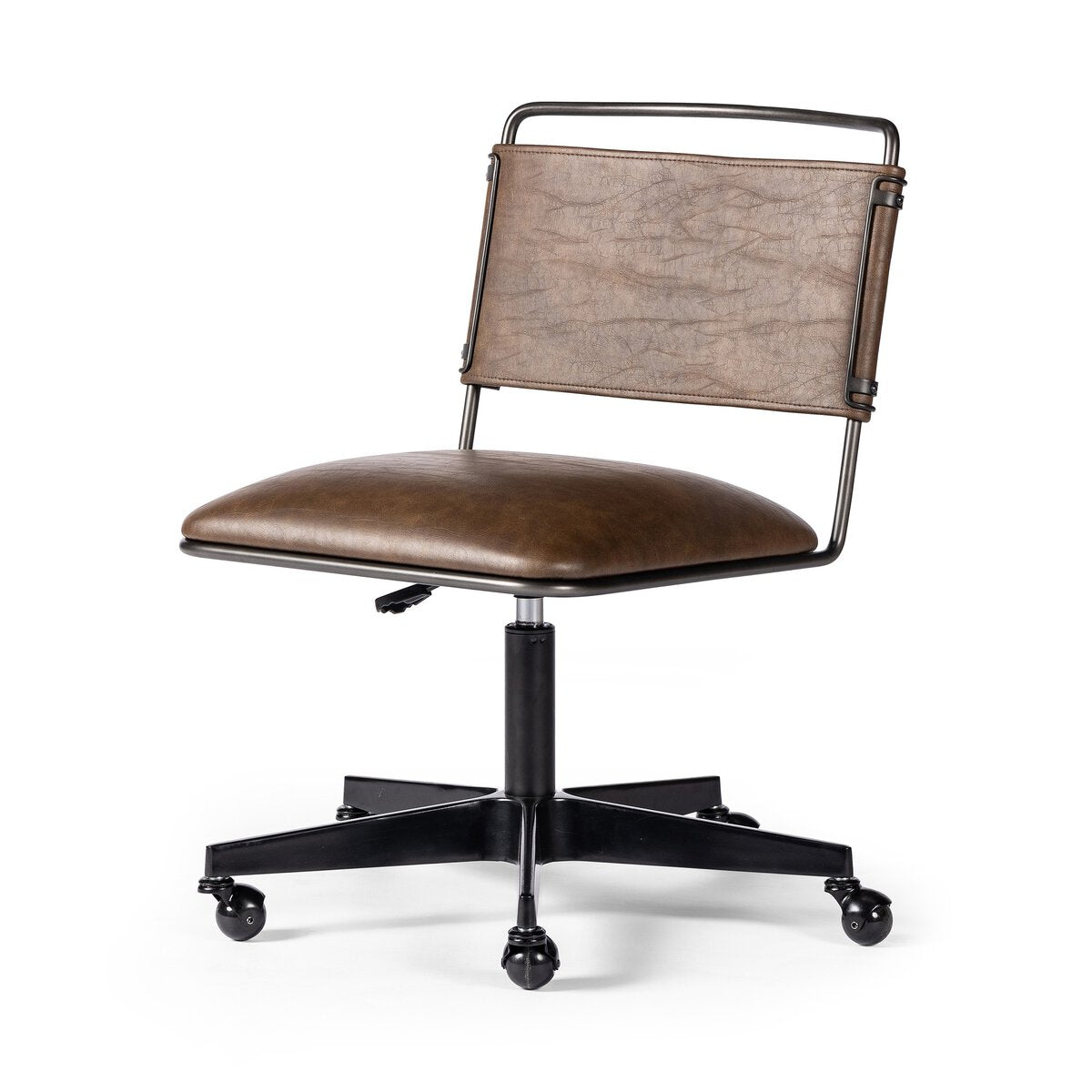 Architectural Swivel Desk Chair: Ergonomic Office Seating with Sculpted Cushion & Matte Black Iron Frame