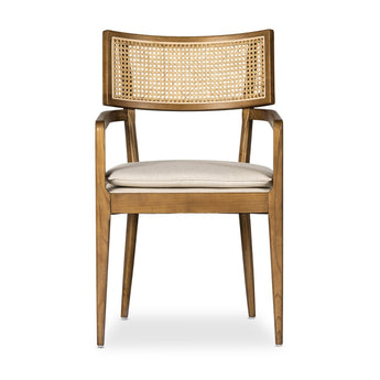 Savile Flax Cane Dining Armchair: Retro Nettlewood Frame with Velcro Fastening Stain-Resistant Fabric