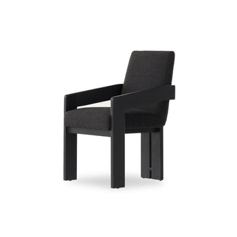 Monochrome Angular Dining Armchair: Webbing Seat Butterfly Joints in Parawood Oak and Performance Fabric