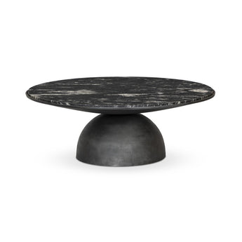Marble Fusion Coffee Table: Hammered Grey Aluminum Base with Creamy Taupe or Polished Black Marble