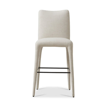 Ergonomic Scooped Back Stool: Sleek Bar/Counter Height Stool with Leather or Linen Upholstery and Metal Kickplate