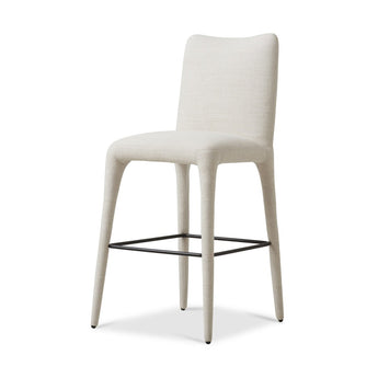 Ergonomic Scooped Back Stool: Sleek Bar/Counter Height Stool with Leather or Linen Upholstery and Metal Kickplate