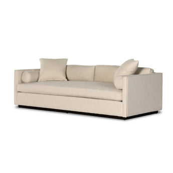 Tailored Elegance Sofa - 90": Comfortable Deep Seating in Linen-Like Performance Fabric with Plush Bolsters & Cushions and Burnt Sepia Pinewood Frame