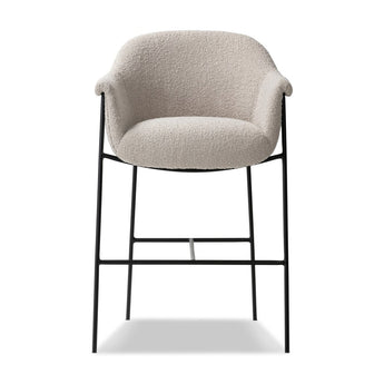 Heritage Rolled Arm Stool: Contemporary Classic with Webbed Seat, High-Performance Fabric, and Durable Iron Base