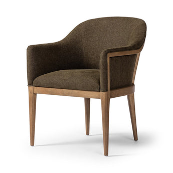 Gustavian Luxe Style Dining Chair: Modern Comfort with Olive Fabric and Parawood Frame