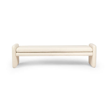 Durham Cream Bouclé Accent Bench: Contemporary Rectangular Dining Seat with Poplar Wood Frame and Removable Cushion