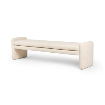 Durham Cream Bouclé Accent Bench: Contemporary Rectangular Dining Seat with Poplar Wood Frame and Removable Cushion