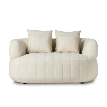 Oak Framed Media Lounger: Two-Piece Sofa Upholstered in Heavy Boucle or Top-Grain Leather with Spring Suspension