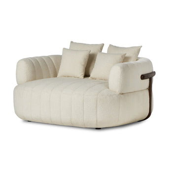 Oak Framed Media Lounger: Two-Piece Sofa Upholstered in Heavy Boucle or Top-Grain Leather with Spring Suspension