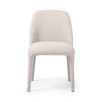 Streamline Armless Dining Chair: Modern Webbing Seat in Off-White Fabric and Black Leather Upholstery