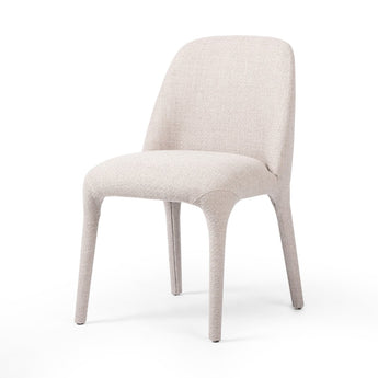 Streamline Armless Dining Chair: Modern Webbing Seat in Off-White Fabric and Black Leather Upholstery