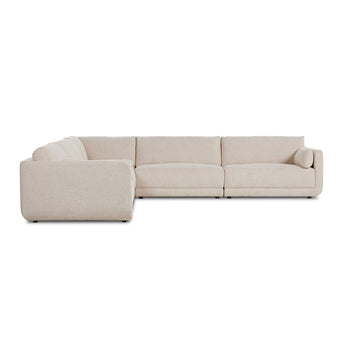 Cozy 5-Piece Cream Sectional Sofa: Modular Design with Soft Basketweave Fabric and Fully Upholstered Shelter Frame