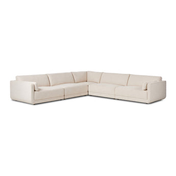 Cozy 5-Piece Cream Sectional Sofa: Modular Design with Soft Basketweave Fabric and Fully Upholstered Shelter Frame
