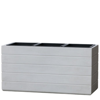 TREVI - White Rectangular Sandstone Pleated Design Tall Planter