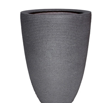 PARMA - Dark Gray Ribbed Stone Finish Conical Polyresin Planter 27.5"H