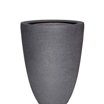 PARMA - Dark Gray Ribbed Stone Finish Conical Polyresin Planter 21.5"H