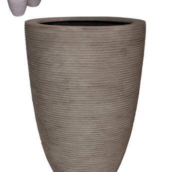 PARMA - Washed Beige with Horizontal Lines Polyresin Planter 27.5"H