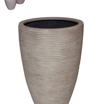 PARMA - Washed Beige with Horizontal Lines Polyresin Planter 21.5"H